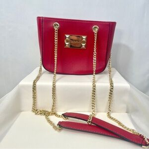 Valentino by Mario Valentino Red Pebbled Leather Gold Chain Strap Crossbody Bag